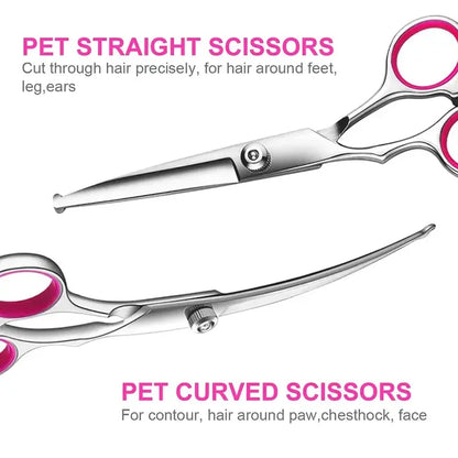 Dog Grooming Scissors Set Stainless Steel Straight Curved Thinning Scissors and Comb 16.5 cm