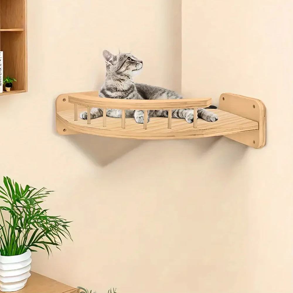 Wall Mounted Cat Hammock Corner Shelf Single Layer Wooden Cat Perch 31.5 × 31.5 cm