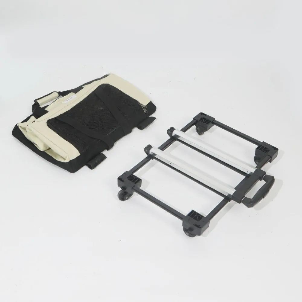 Foldable Double Decker Pet Trolley Carrier Rice Black for Cats and Dogs up to 20kg