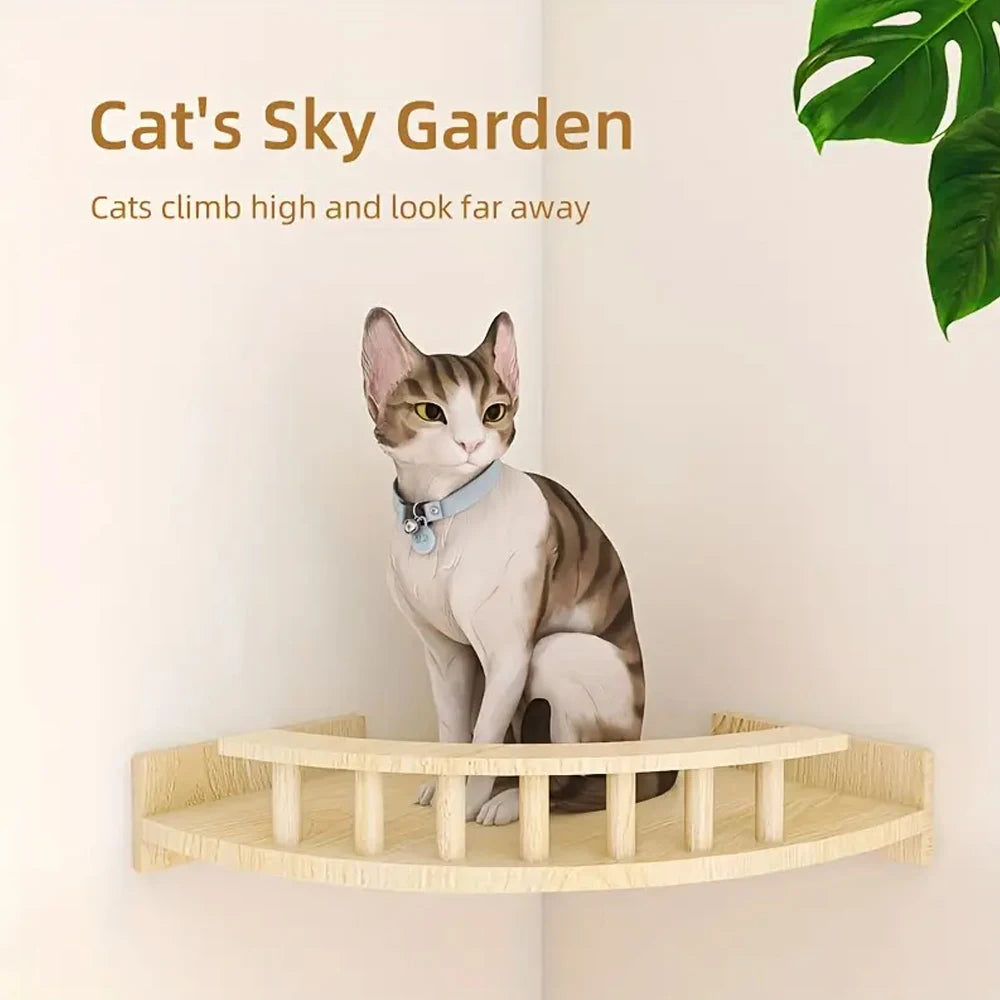 Wall Mounted Cat Hammock Corner Shelf Single Layer Wooden Cat Perch 31.5 × 31.5 cm