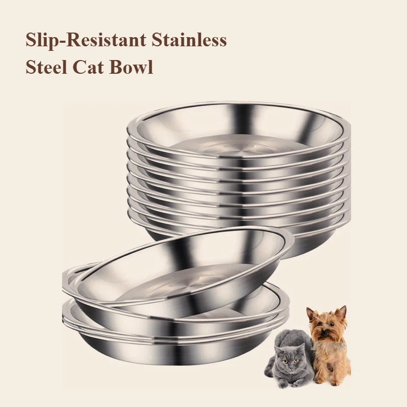 6 Piece Stainless Steel Pet Feeding Bowls Rounded Low Profile Design 16 cm