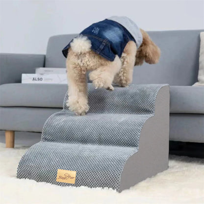 Pet Stairs 3 Steps High Density Sponge Foam with Removable Cover Grey 39 × 56 × 40 cm