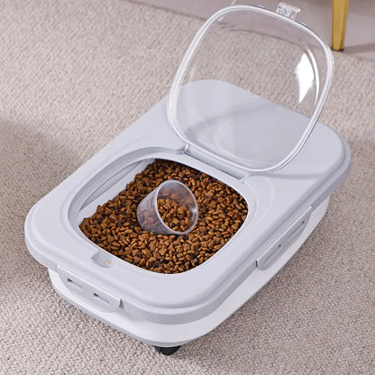 Foldable Pet Food Storage Container with Clear Lid Rolling Wheels and Airtight Lid
