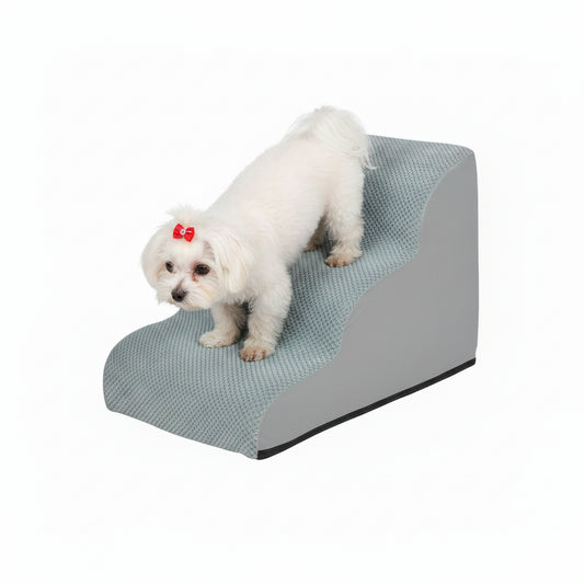 Pet Stairs 3 Steps High Density Sponge Foam with Removable Cover Grey 39 × 56 × 40 cm