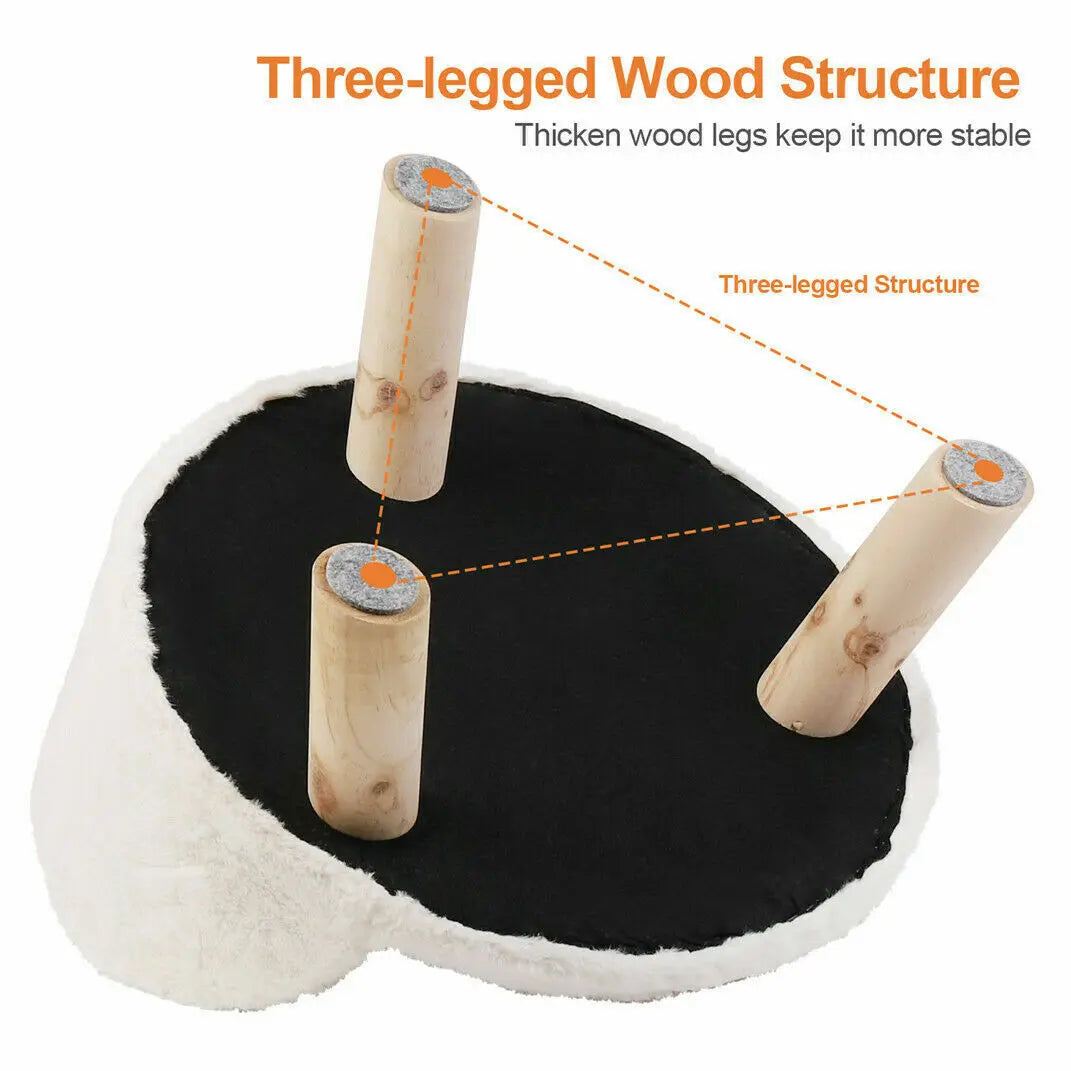 Cat Bed Sofa Plush Fabric Wooden Legs Cushion Pad Small and Medium Pets 41.5cm 61.5cm White