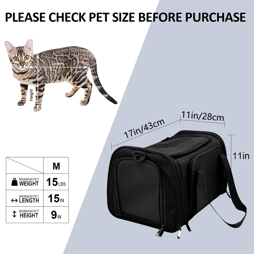 Pet Carrier Bag Soft Sided Polyester Travel Carrier with Mesh Panels M 43 × 28 × 28 cm