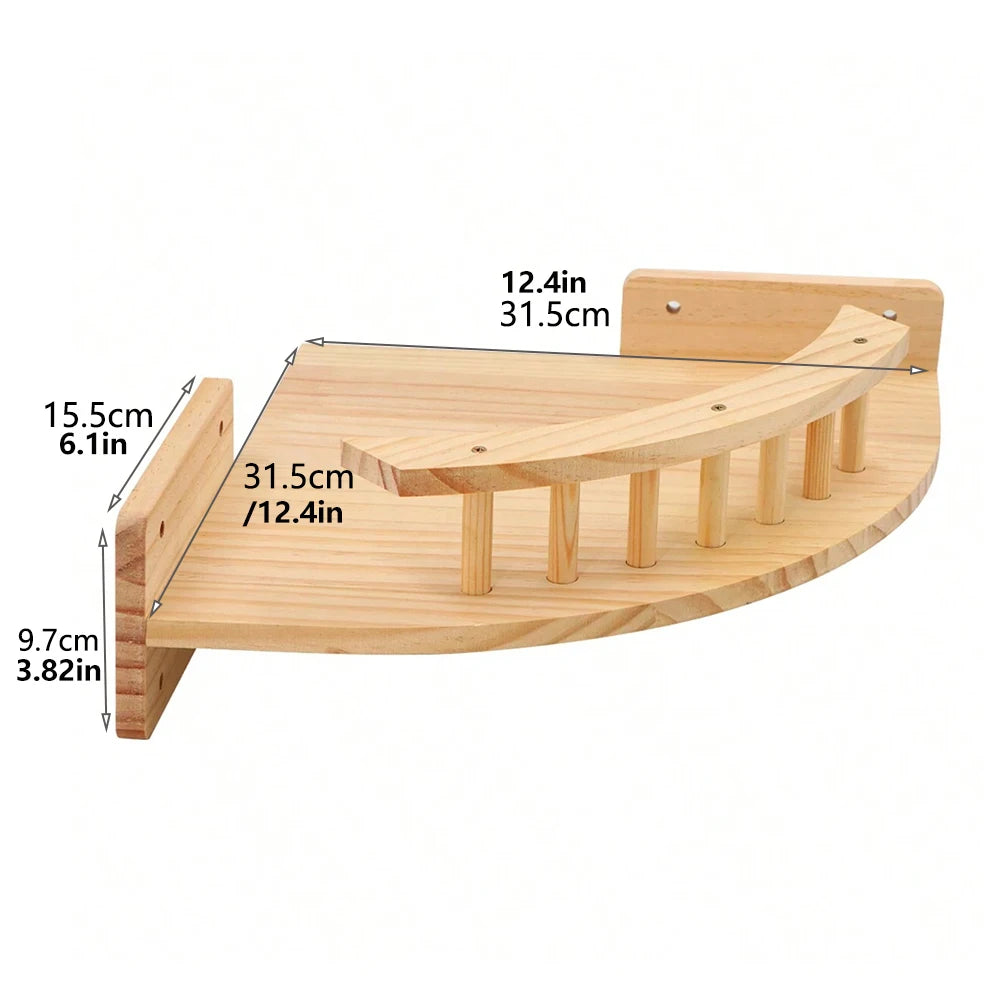 Wall Mounted Cat Hammock Corner Shelf Single Layer Wooden Cat Perch 31.5 × 31.5 cm