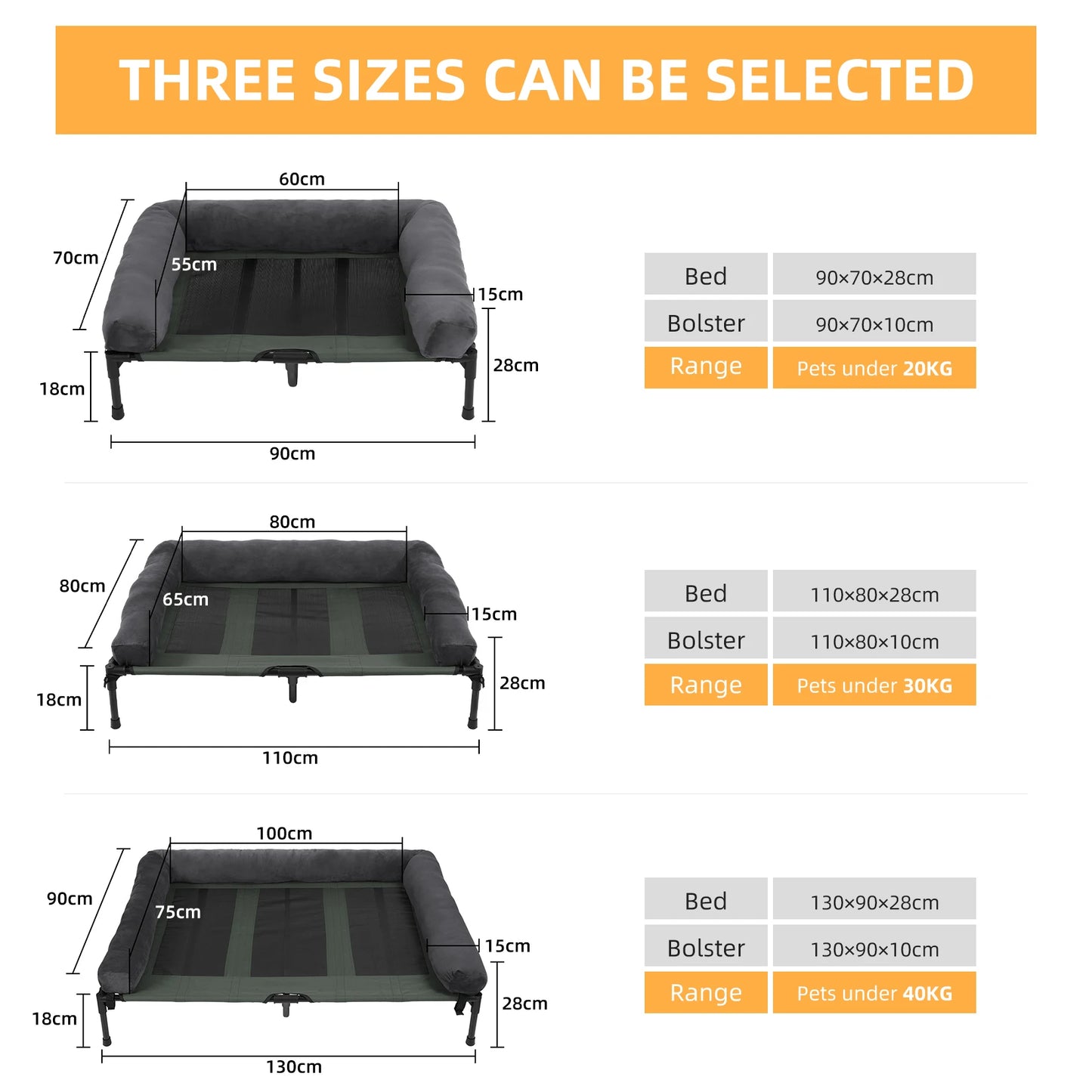 Elevated Pet Bed with Detachable Bolster and Two Covers  XL 110 x 80 x 28 cm Extra Large