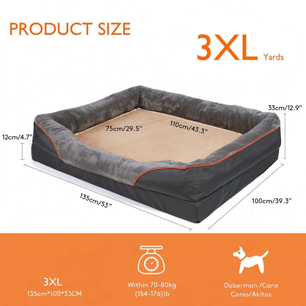 3XL Orthopedic Dog Bed Memory Foam Cushion with Removable Cover Grey