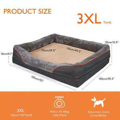 3XL Orthopedic Dog Bed Memory Foam Cushion with Removable Cover Grey