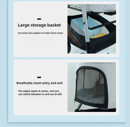Foldable Pet Stroller Gray Detachable Carrier for Cats and Dogs