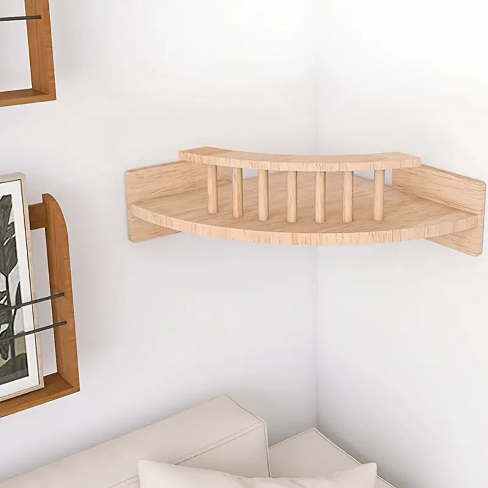 Wall Mounted Cat Hammock Corner Shelf Single Layer Wooden Cat Perch 31.5 × 31.5 cm