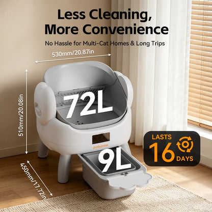 Automatic Smart Cat Litter Box 72 L with App Control Kitten Mode and 9 L Waste Bin