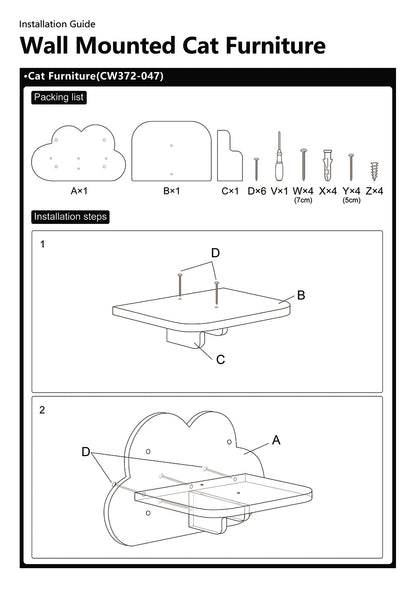 Cloud Shaped Wall Mounted Cat Climbing Shelf Single Layer Wooden Cat Step 24.5 × 17.5 cm
