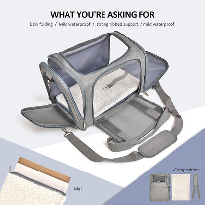 Pet Carrier Bag Soft Sided Polyester Travel Carrier with Mesh Panels M 43 × 28 × 28 cm