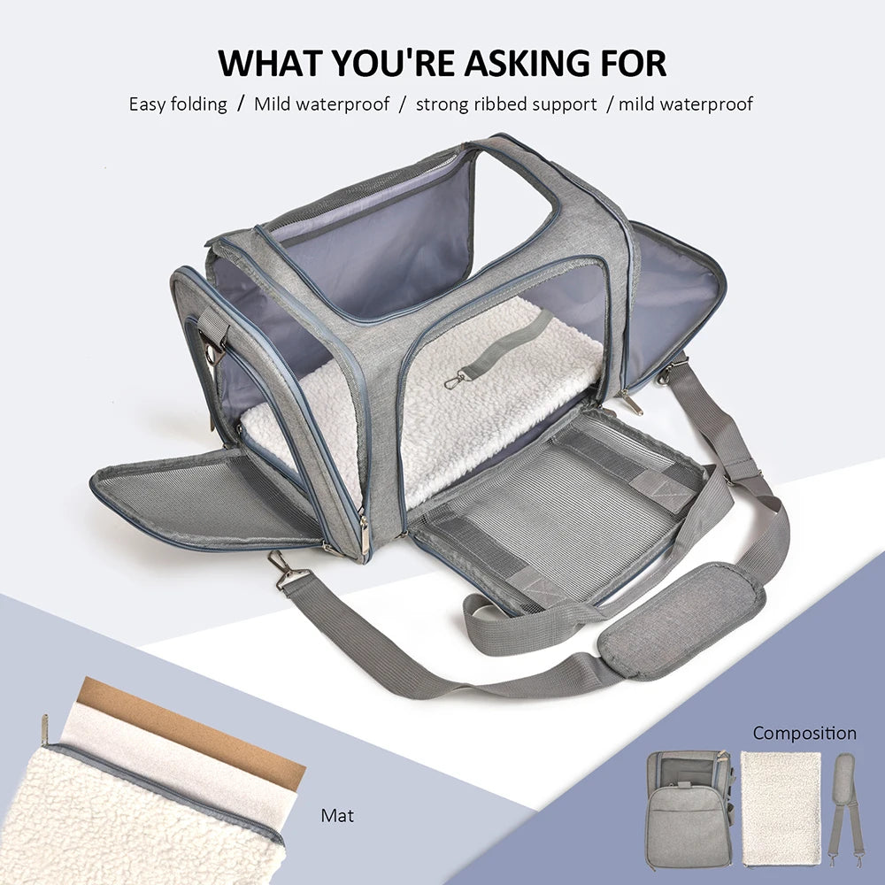 Pet Carrier Bag Soft Sided Polyester Travel Carrier with Mesh Panels M 50 × 34 × 34 cm