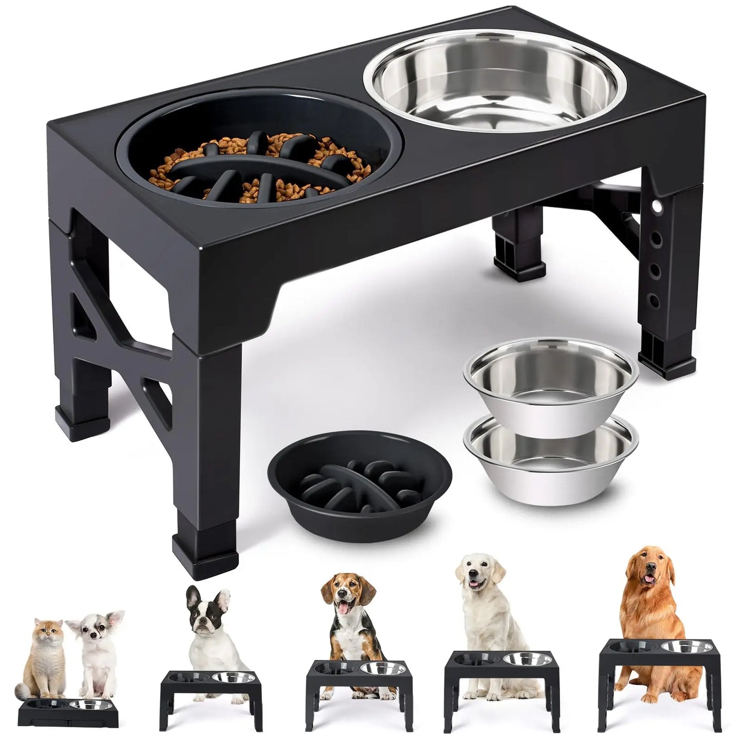 Elevated Dog Feeder with Adjustable Stand and Double Stainless Steel Bowls