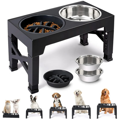 Elevated Dog Feeder with Adjustable Stand and Double Stainless Steel Bowls