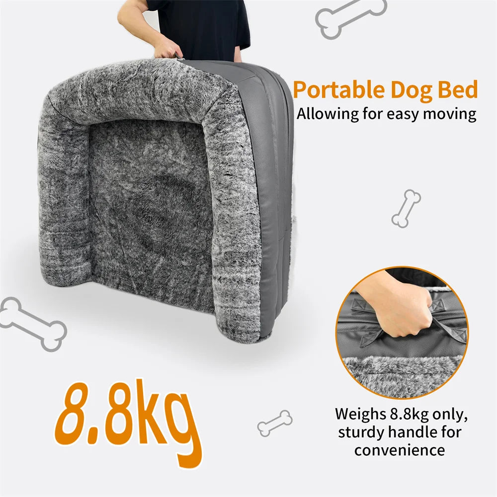 Foldable Human Size Dog Bed with Removable Cover Plush Surface and Sponge Foam Base Grey