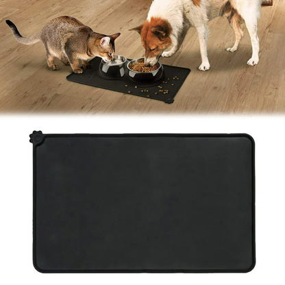 2PCS Silicone Pet Feeding Mat Waterproof Non-Slip Placemat 48 x 30 cm Black