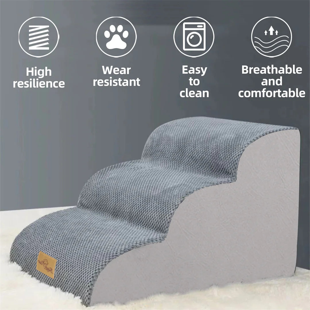Pet Stairs 3 Steps High Density Sponge Foam with Removable Cover Grey 39 × 56 × 40 cm