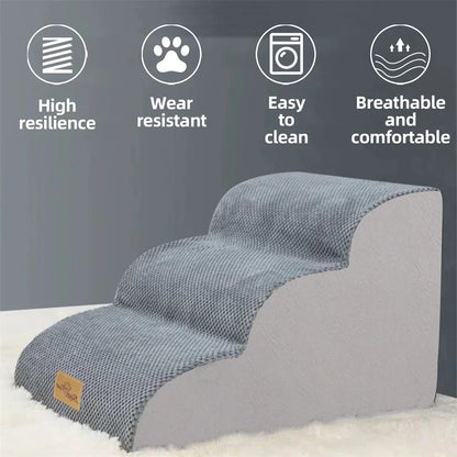 Pet Stairs 3 Steps High Density Sponge Foam with Removable Cover Grey 39 × 56 × 40 cm