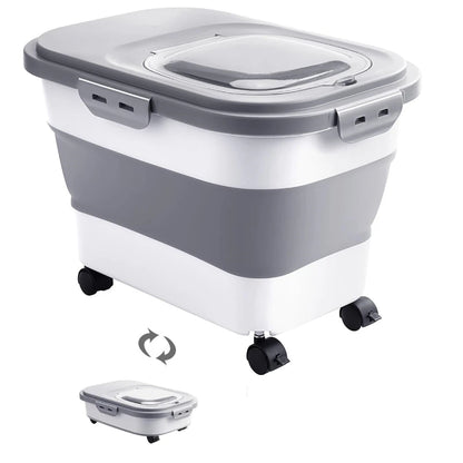 Foldable Pet Food Storage Container with Clear Lid Rolling Wheels and Airtight Lid