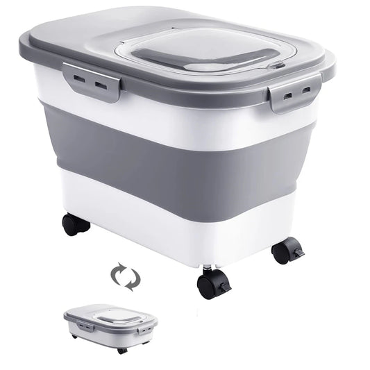 Foldable Pet Food Storage Container with Clear Lid Rolling Wheels and Airtight Lid