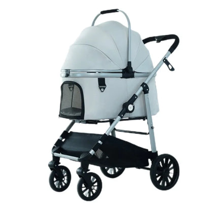 Foldable Pet Stroller Gray Detachable Carrier for Cats and Dogs