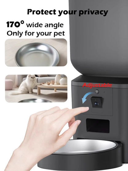 8L Smart Automatic Pet Feeder with HD Camera 5GHz WiFi Dual Stainless Steel Bowls Black