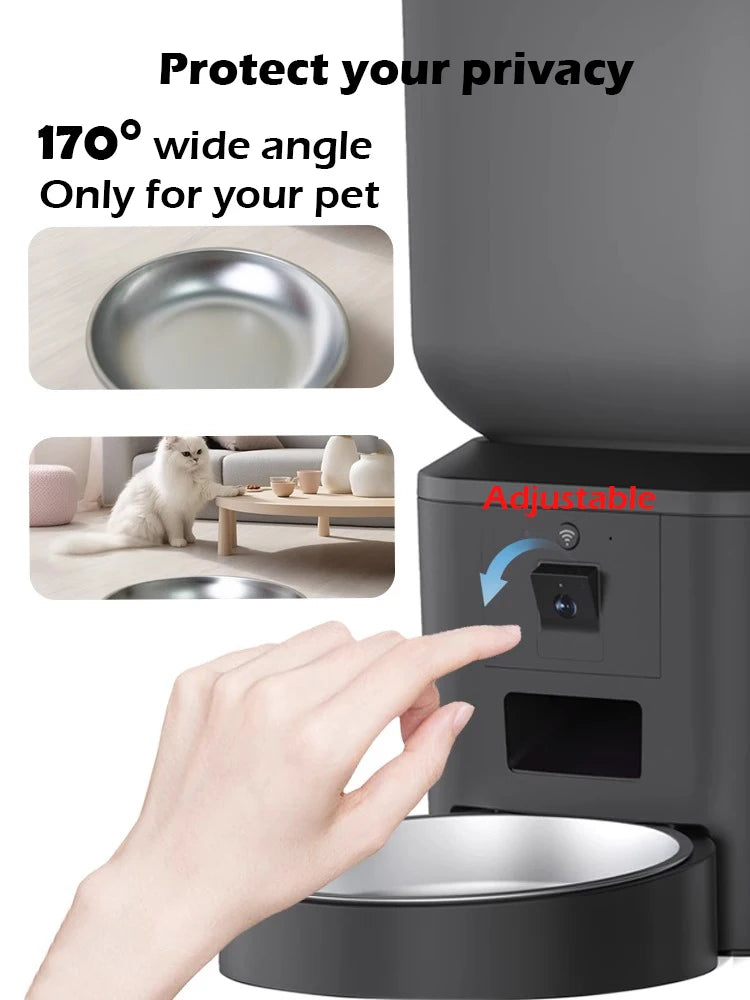 4L Smart Automatic Pet Feeder with HD Camera 5GHz WiFi Dual Stainless Steel Bowls Black