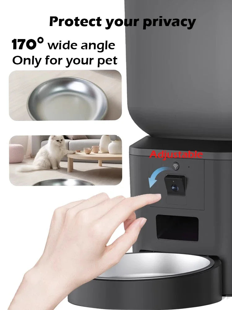 8L Smart Automatic Pet Feeder with HD Camera 5GHz WiFi Dual Stainless Steel Bowls Black