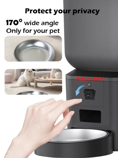 8L Smart Automatic Pet Feeder with HD Camera 5GHz WiFi Dual Stainless Steel Bowls Black