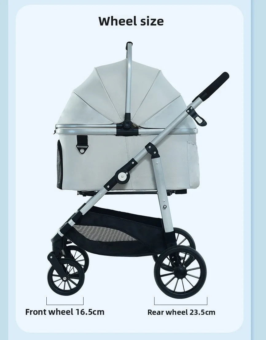 Foldable Pet Stroller Gray Detachable Carrier for Cats and Dogs