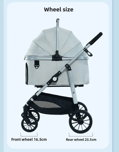 Foldable Pet Stroller Gray Detachable Carrier for Cats and Dogs