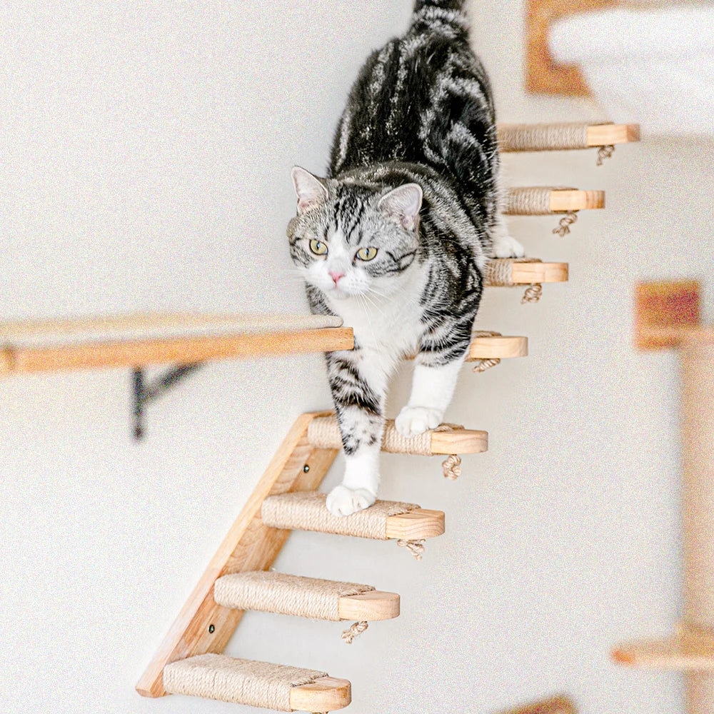 Wall Mounted Cat Climbing Stair Wooden Step with Sisal Rope 40 cm 1 piece