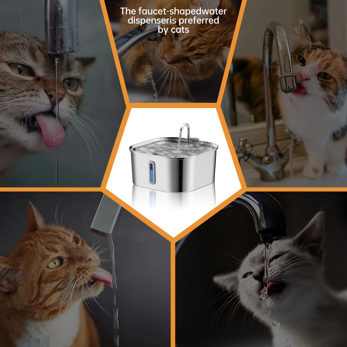 Automatic Pet Water Fountain 7 L Stainless Steel with Water Level Window