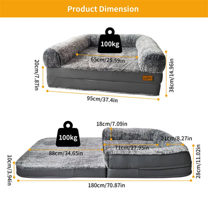 Foldable Human Size Dog Bed with Removable Cover Plush Surface and Sponge Foam Base Grey