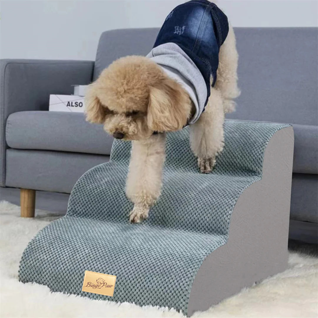 Pet Stairs 3 Steps High Density Sponge Foam with Removable Cover Grey 39 × 56 × 40 cm