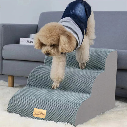 Pet Stairs 3 Steps High Density Sponge Foam with Removable Cover Grey 39 × 56 × 40 cm