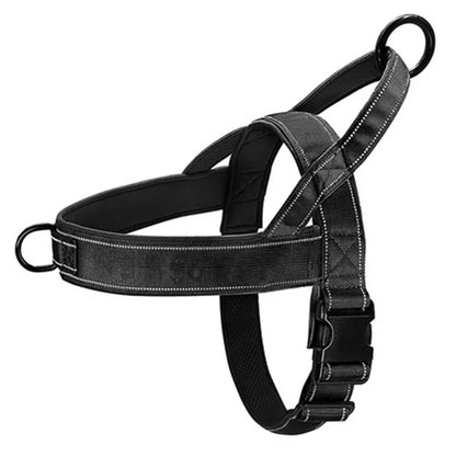 Dog Harness Adjustable Nylon with Handle and Two Leash Buckles XL Black