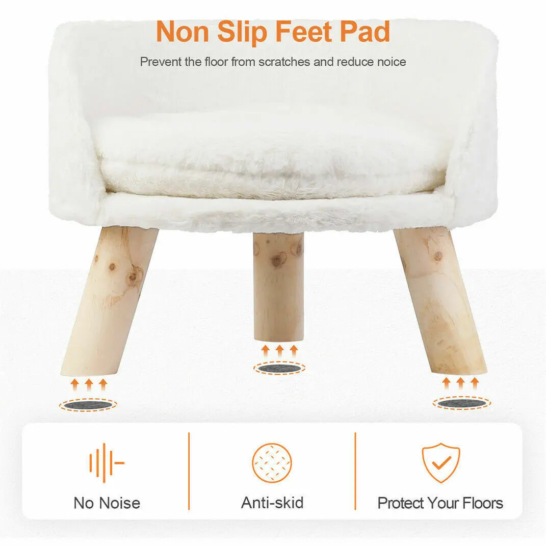 Cat Bed Sofa Plush Fabric Wooden Legs Cushion Pad Small and Medium Pets 41.5cm 61.5cm White