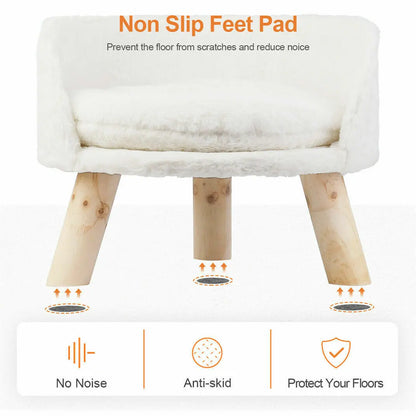 Cat Bed Sofa Plush Fabric Wooden Legs Cushion Pad Small and Medium Pets 41.5cm 61.5cm White