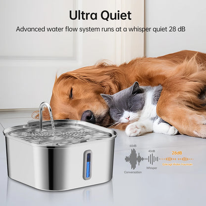 Automatic Pet Water Fountain 7 L Stainless Steel with Water Level Window