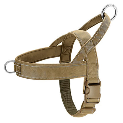 Dog Harness Adjustable Nylon with Handle and Two Leash Buckles XL Khaki