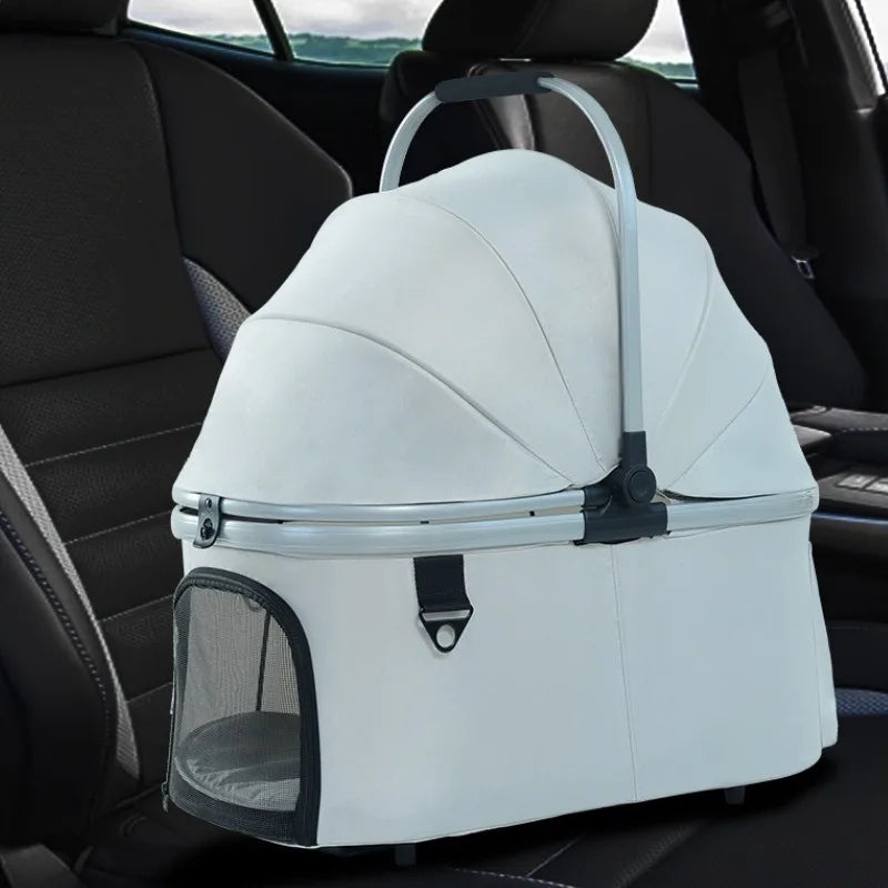 Foldable Pet Stroller Gray Detachable Carrier for Cats and Dogs