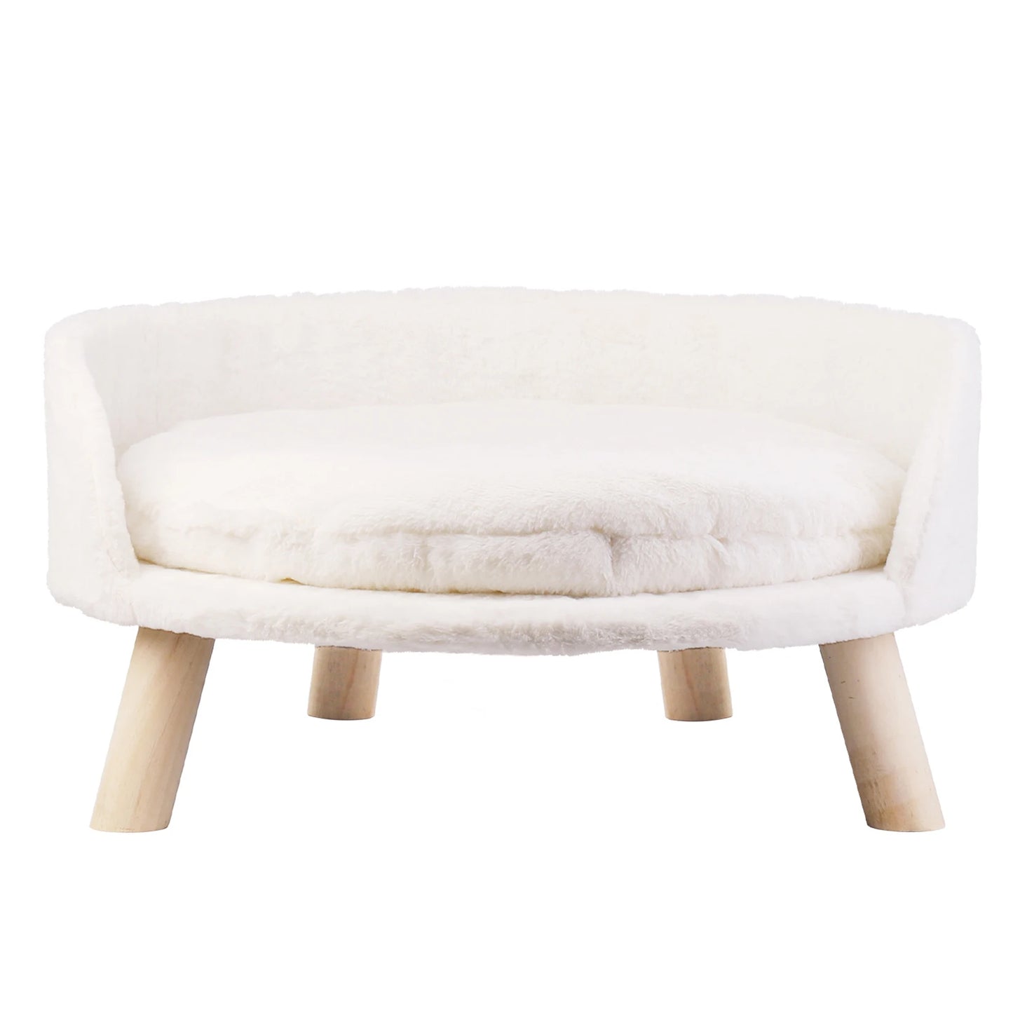 Cat Bed Sofa Plush Fabric Wooden Legs Cushion Pad Small and Medium Pets 41.5cm 61.5cm White