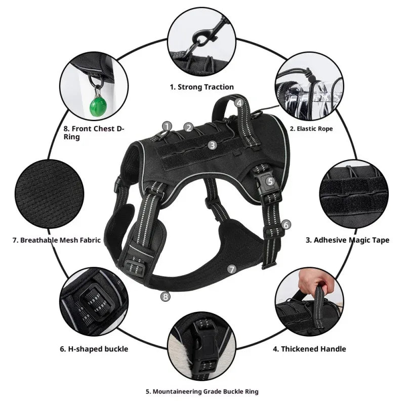 Medium Dog Tactical Harness MOLLE Compatible Anti Pull Vest with Quick Release Buckles