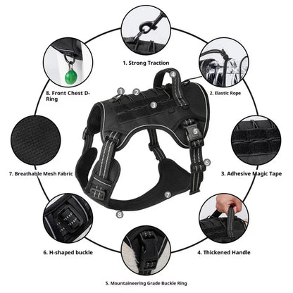 Large Dog Tactical Harness MOLLE Compatible Anti Pull Vest with Quick Release Buckles