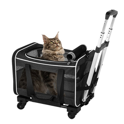 Pet Rolling Carrier with 360° Wheels Breathable Mesh Two Opening Design Padded Handle 29.5 x 44 x 29.5 cm